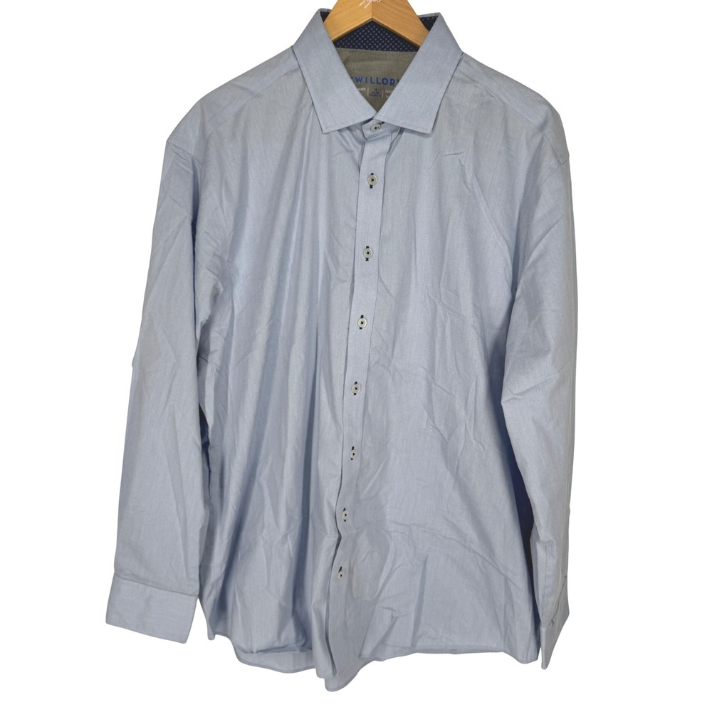 Twillory Mens Performance Dress‎ Shirt Light Blue Herringbone 18 34 35 Tailored